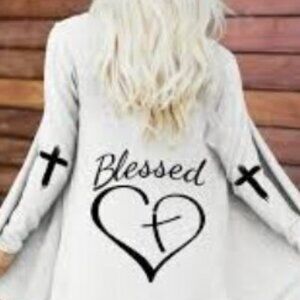 Womens Blessed Print Cardigan, Size XL